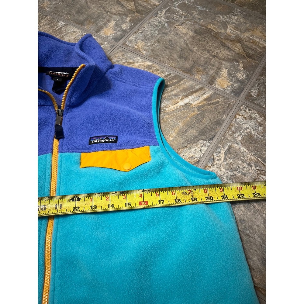 Patagonia Synchilla Fleece Vest Mens Large Blue Teal Colorblock Full Zip 25500 - Picture 7 of 8